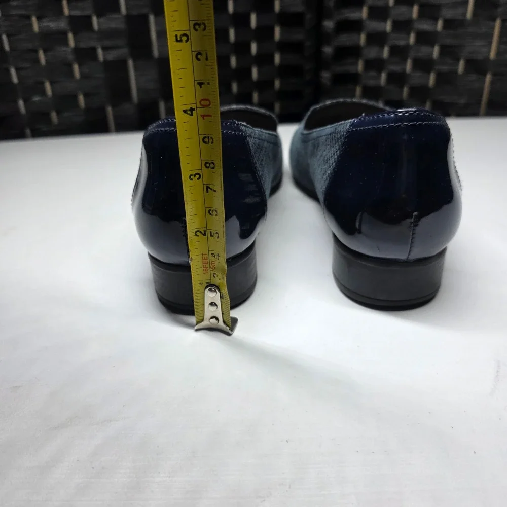 Clarks Collection Blue Metallic Textured Loafers Patent Heel 7.5 M 261557894050
